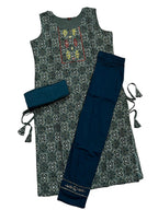 Women's 3 Piece Pure Cotton Printed Suit – Kurta with Embroidery, Matching Bottom & Dupatta