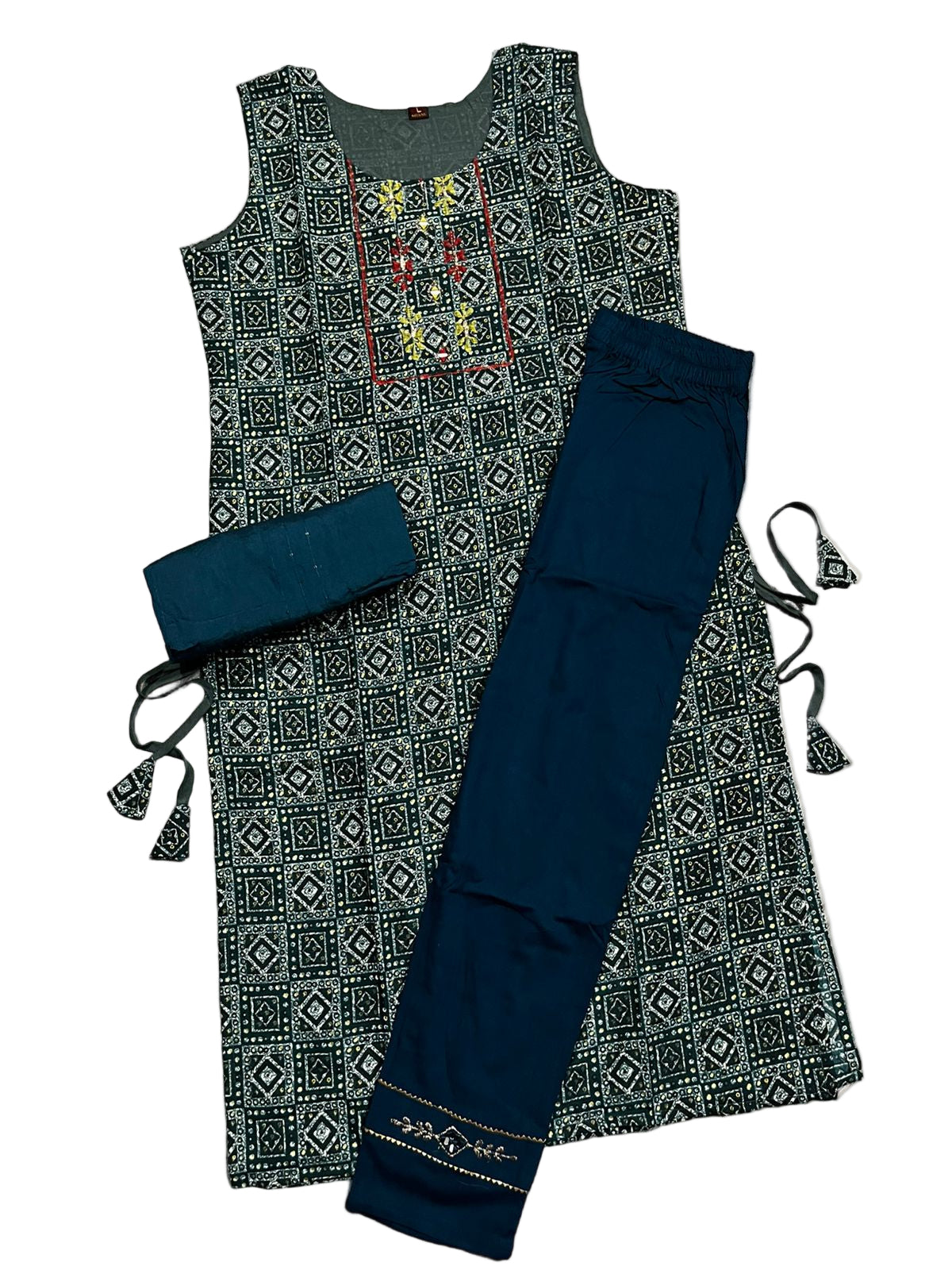Women's 3 Piece Pure Cotton Printed Suit – Kurta with Embroidery, Matching Bottom & Dupatta
