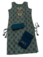 Women's 3 Piece Pure Cotton Printed Suit – Kurta with Embroidery, Matching Bottom & Dupatta