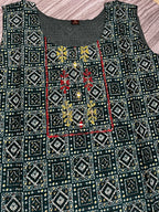 Women's 3 Piece Pure Cotton Printed Suit – Kurta with Embroidery, Matching Bottom & Dupatta