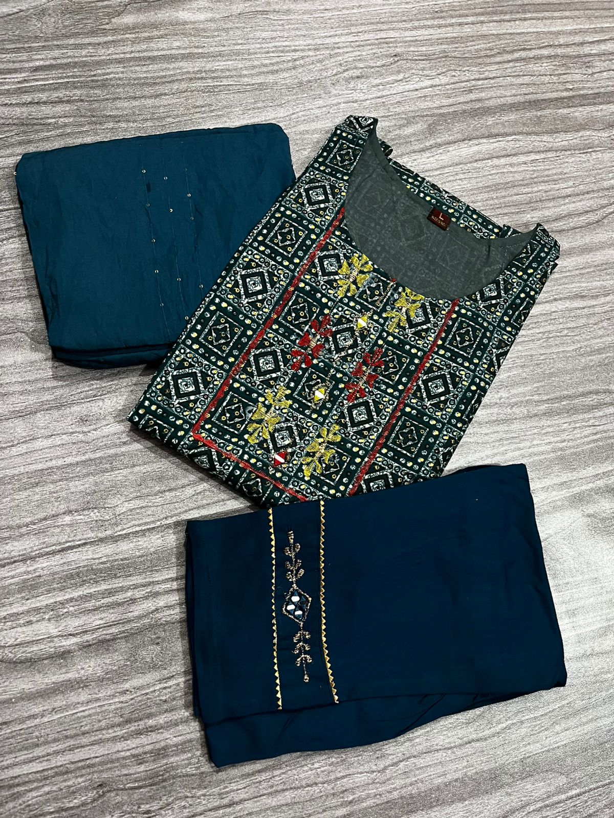 Women's 3 Piece Pure Cotton Printed Suit – Kurta with Embroidery, Matching Bottom & Dupatta