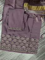 Women’s Purple Embroidered Kurti Set with Dupatta & Bottom – 3 Piece Suit