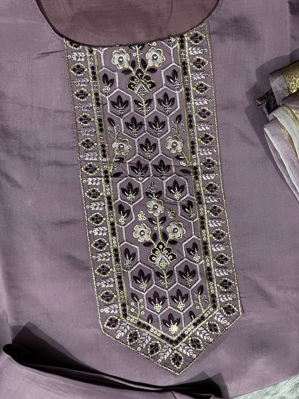 Women’s Purple Embroidered Kurti Set with Dupatta & Bottom – 3 Piece Suit