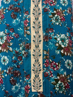 Teal Blue Floral Printed Cotton 3-Piece Suit