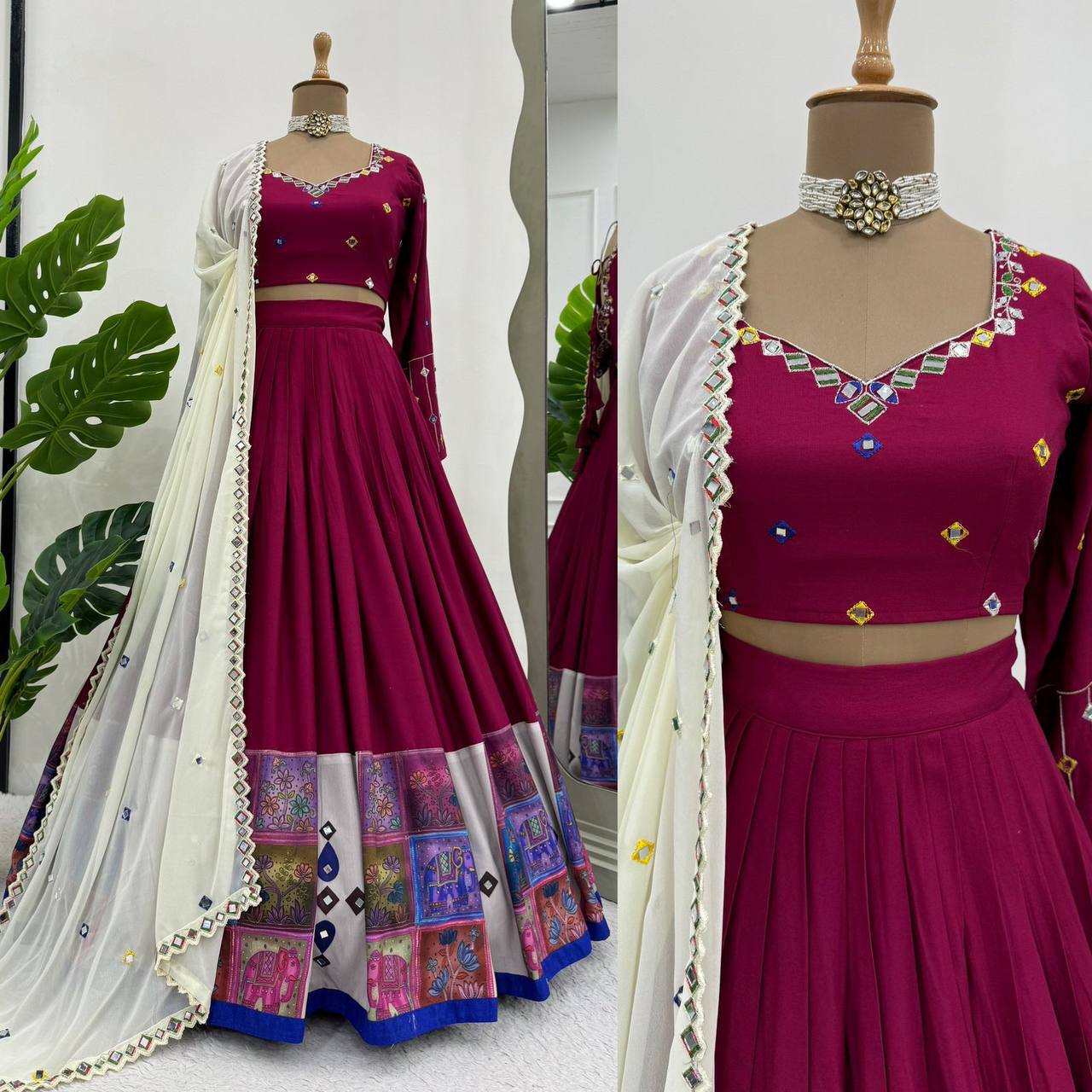 Rayon Lehenga Choli Set | Digital Print with Real Mirror Work NAVRATRI