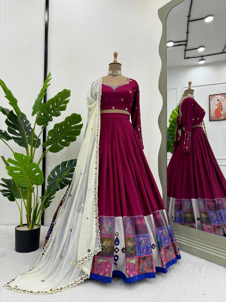 Rayon Lehenga Choli Set | Digital Print with Real Mirror Work NAVRATRI