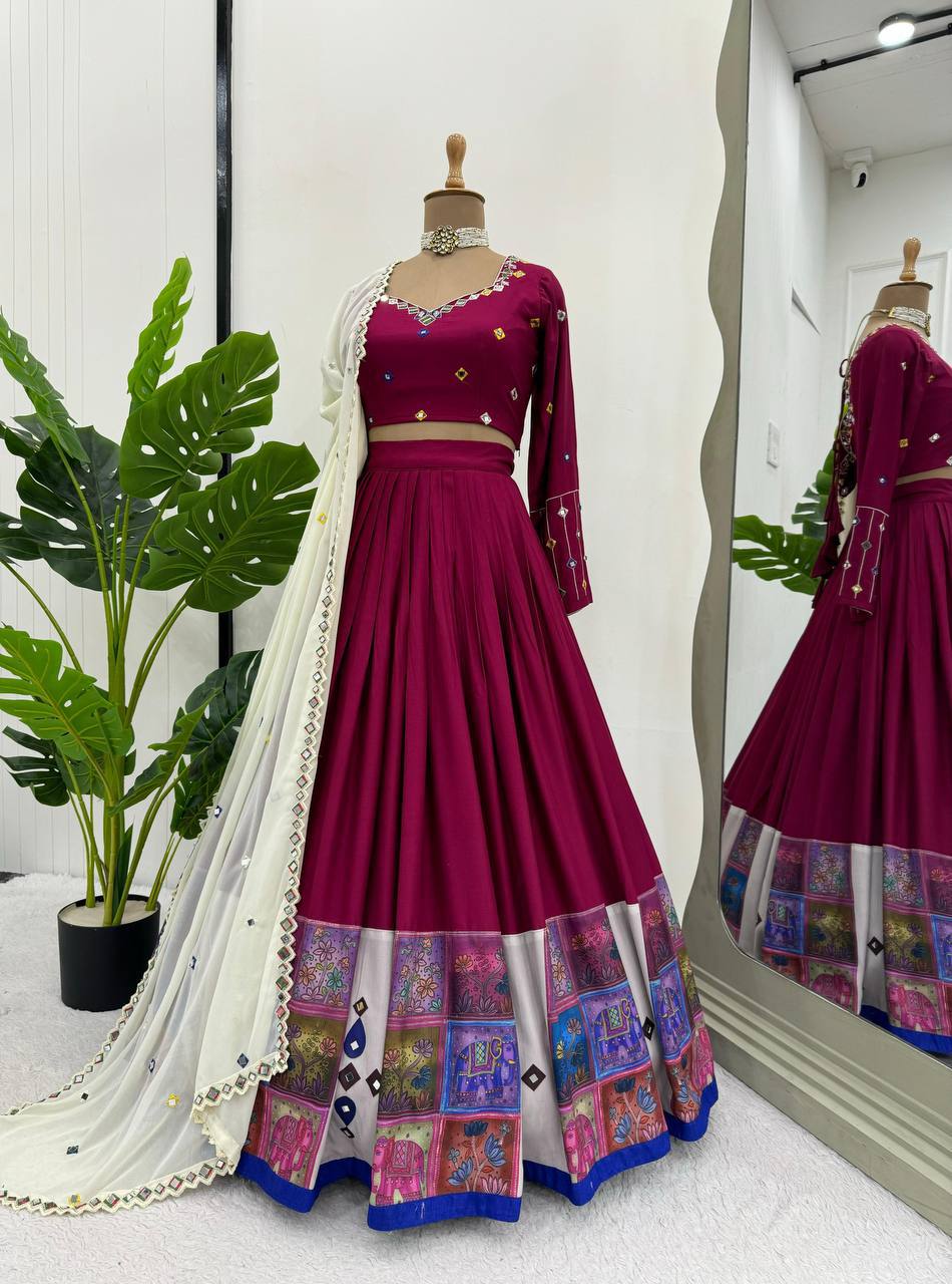 Rayon Lehenga Choli Set | Digital Print with Real Mirror Work NAVRATRI