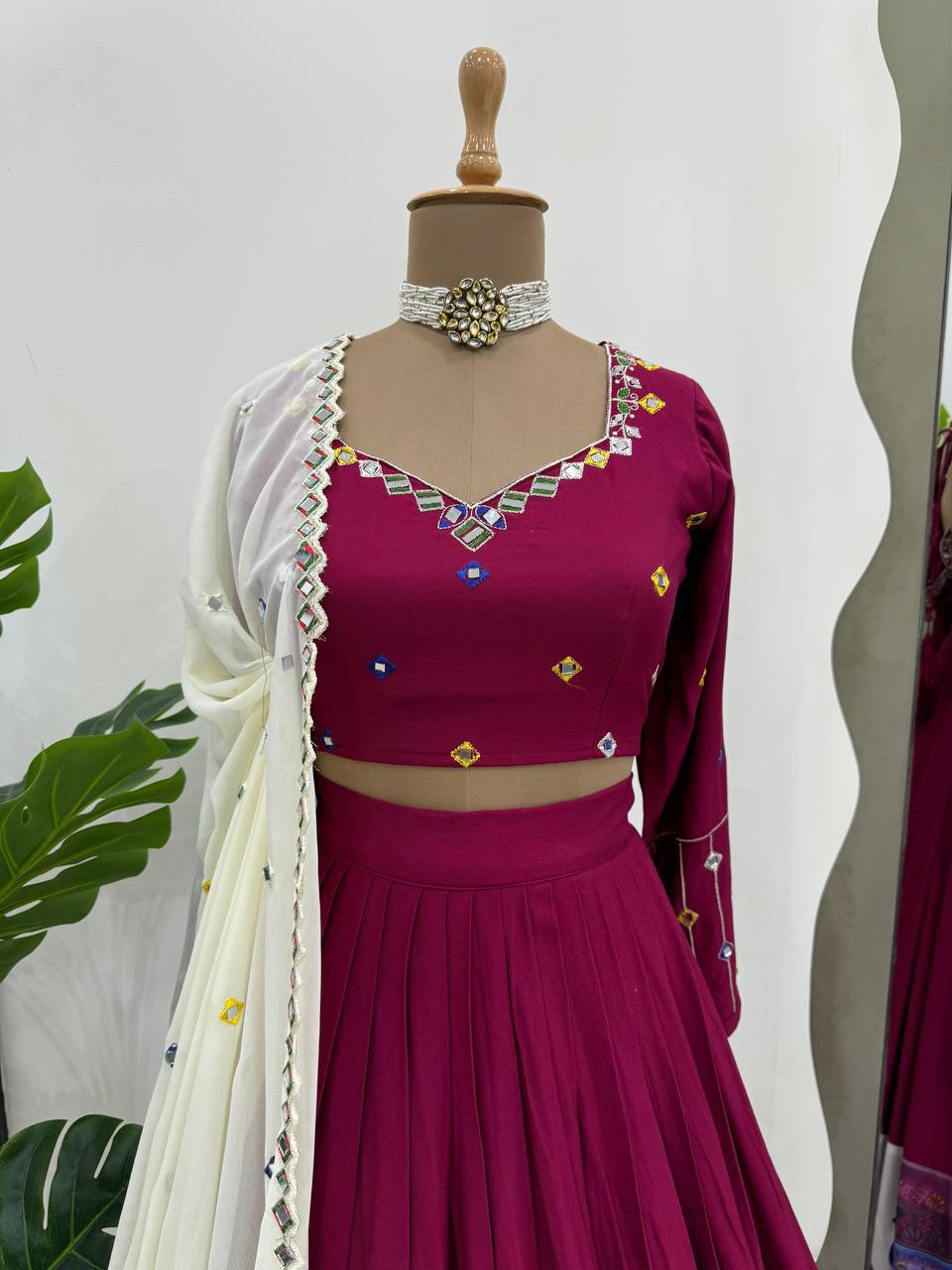 Rayon Lehenga Choli Set | Digital Print with Real Mirror Work NAVRATRI