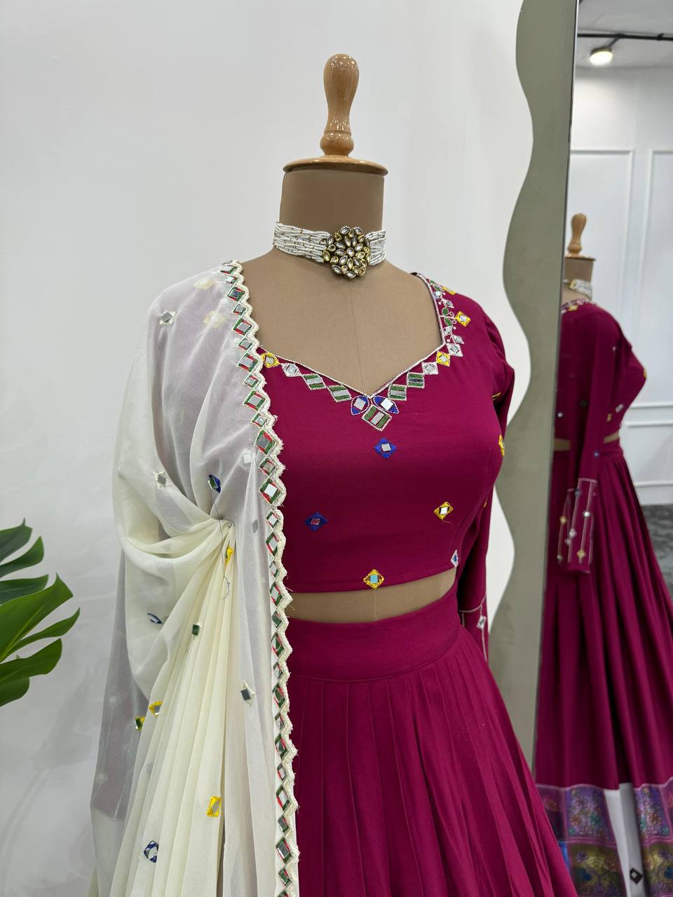 Rayon Lehenga Choli Set | Digital Print with Real Mirror Work NAVRATRI