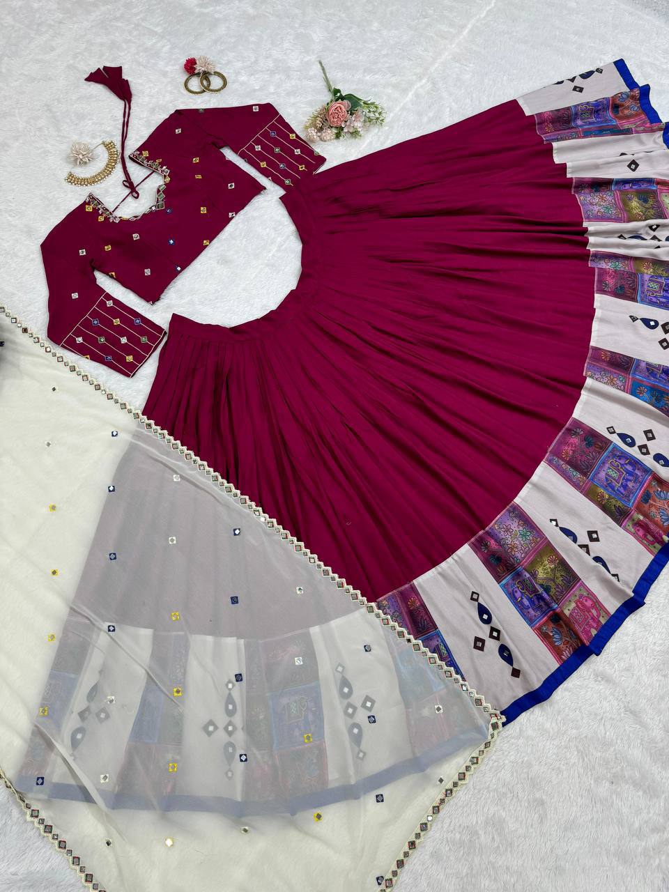 Rayon Lehenga Choli Set | Digital Print with Real Mirror Work NAVRATRI
