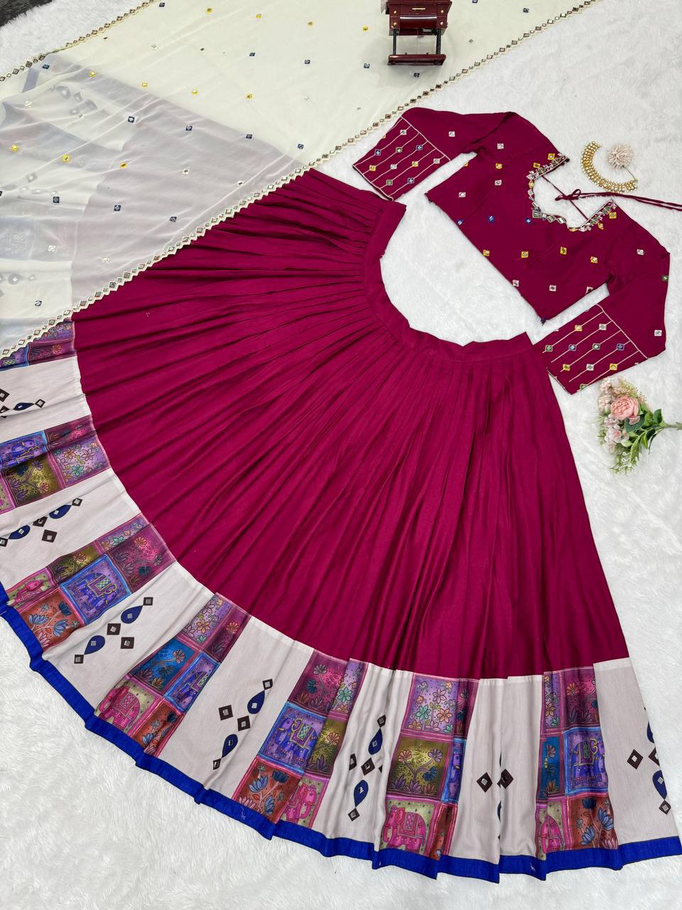 Rayon Lehenga Choli Set | Digital Print with Real Mirror Work NAVRATRI