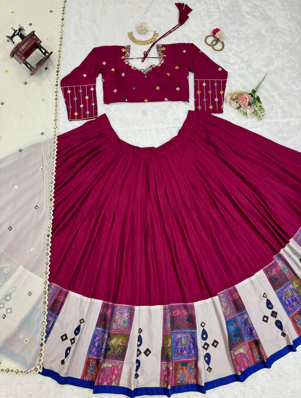 Rayon Lehenga Choli Set | Digital Print with Real Mirror Work NAVRATRI