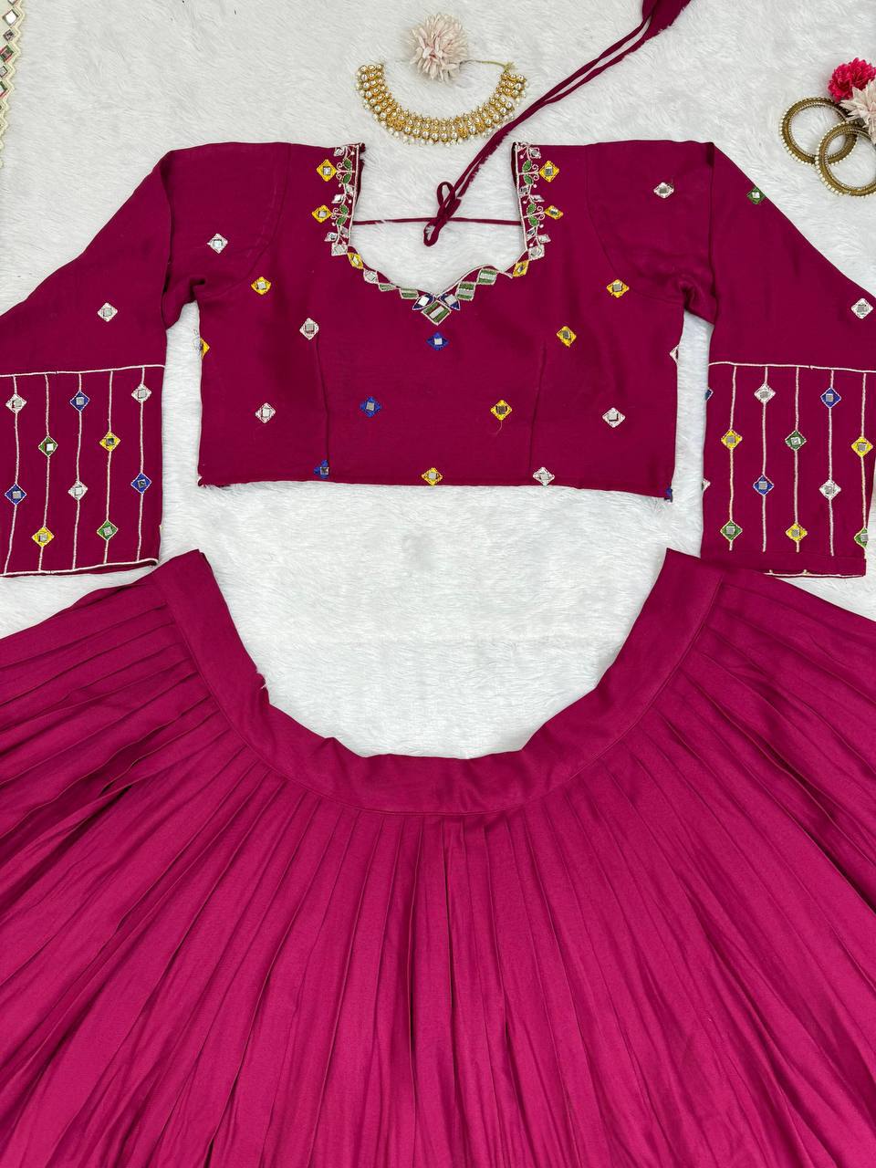 Rayon Lehenga Choli Set | Digital Print with Real Mirror Work NAVRATRI