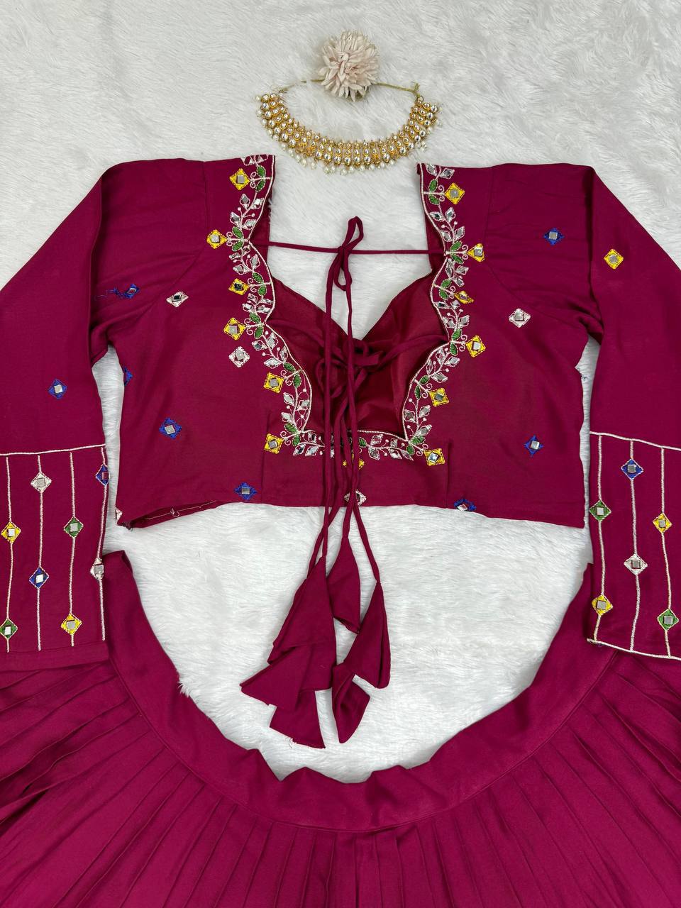 Rayon Lehenga Choli Set | Digital Print with Real Mirror Work NAVRATRI