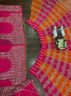 Pink and Orange Dual Tone Embroidered Lehenga Set with Mirror and Zari Work