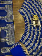 royal blue lehenga with heavy golden zari and sequin embroidery