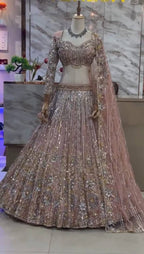 Dusty Brown Soft Net Lehenga Choli with Silver Sequin & Thread Embroidery