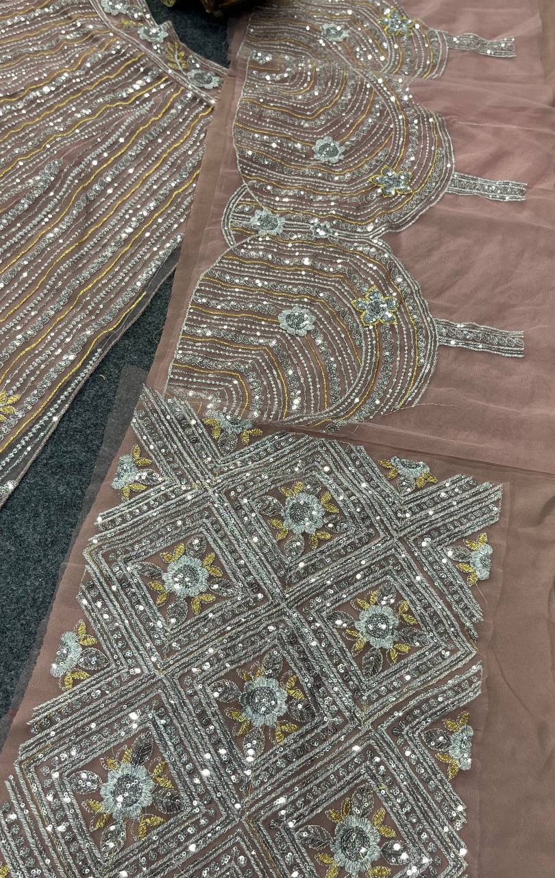 Soft Net Embroidery Sequins Lehenga Set – Semi-Stitched with Dupatta