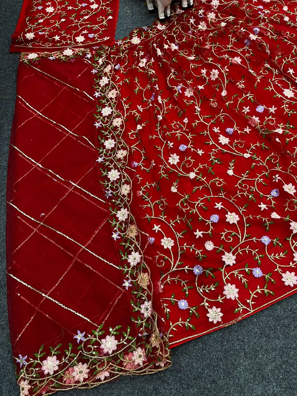 Soft Net Lehenga with Embroidery Sequins Work – Semi-Stitched Set