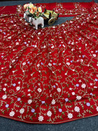 Designer Red Soft Net Lehenga Choli with Multicolor Thread & Sequins Embroidery