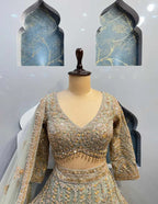 Sage Green Soft Net Lehenga Choli with Heavy Zari and Mirror Embroidery