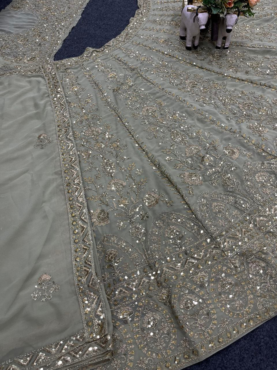 Premium Faux Georgette Lehenga with Coding Sequins Work – Semi-Stitched Set