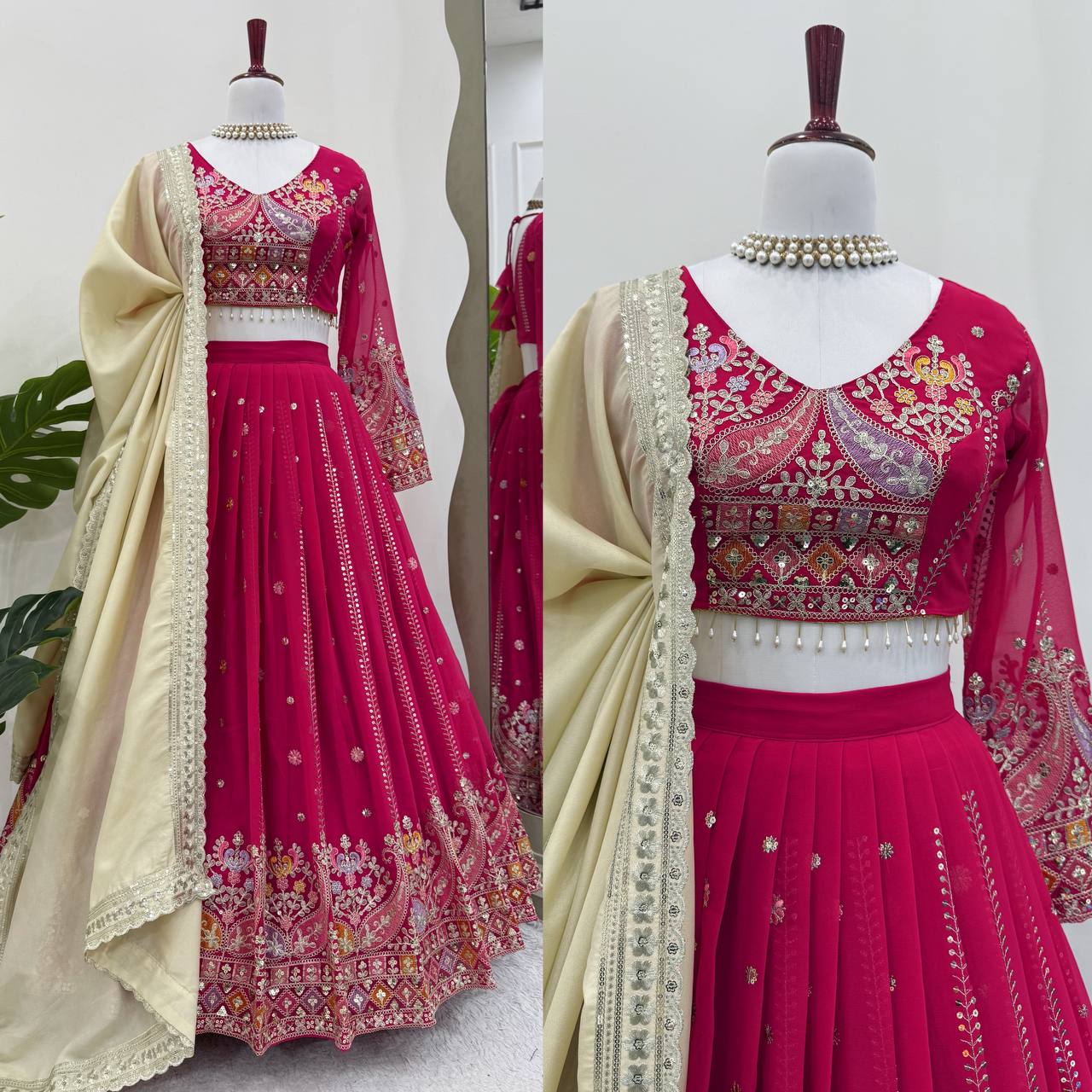 Faux Georgette Lehenga Choli Set - Thread & Sequence Embroidered Ensemble