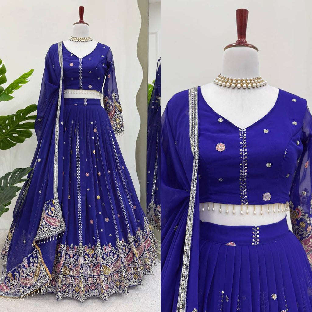 Faux Georgette Lehenga Choli Set - Thread & Sequence Embroidered Ensemble