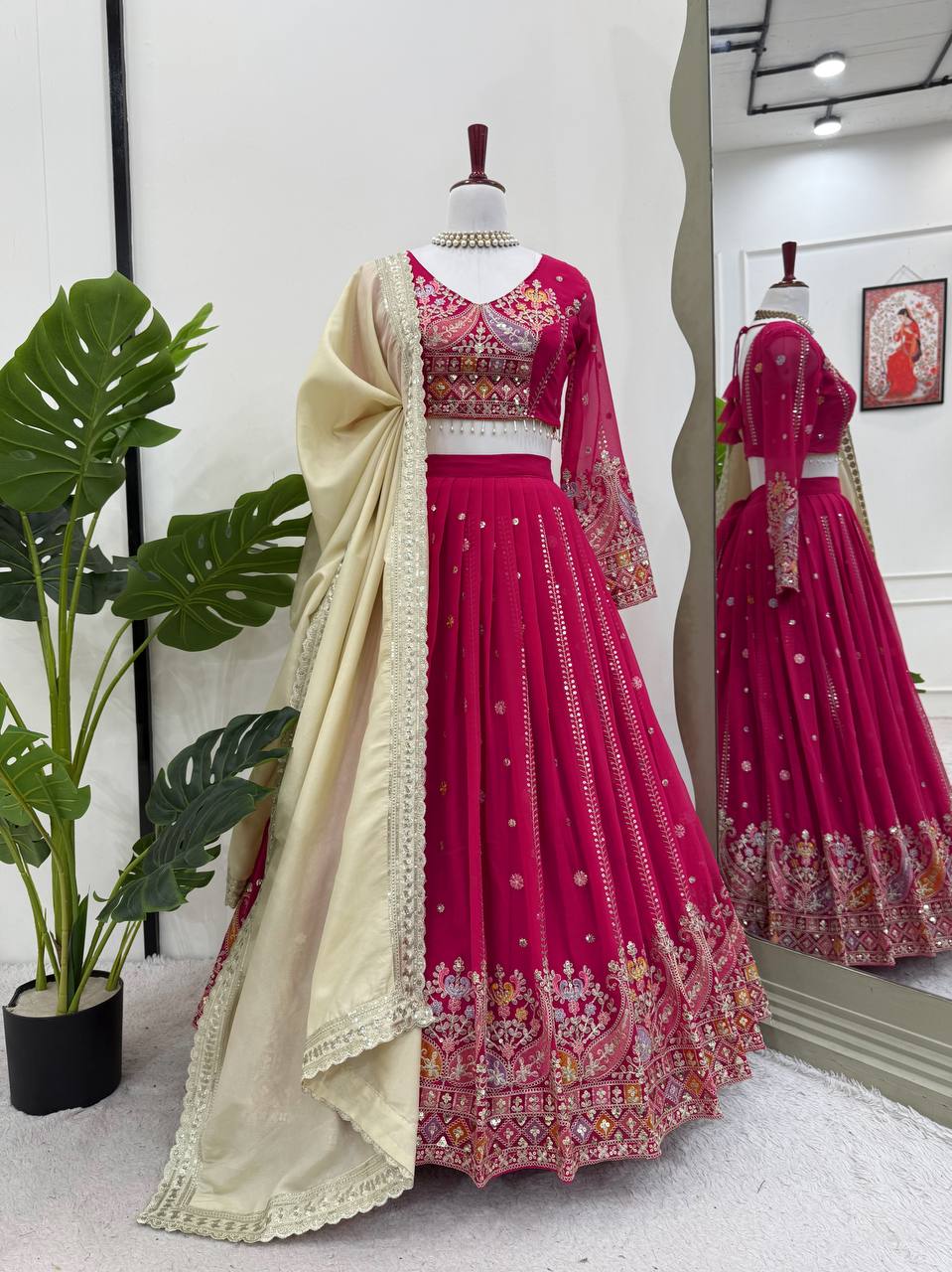 Faux Georgette Lehenga Choli Set - Thread & Sequence Embroidered Ensemble