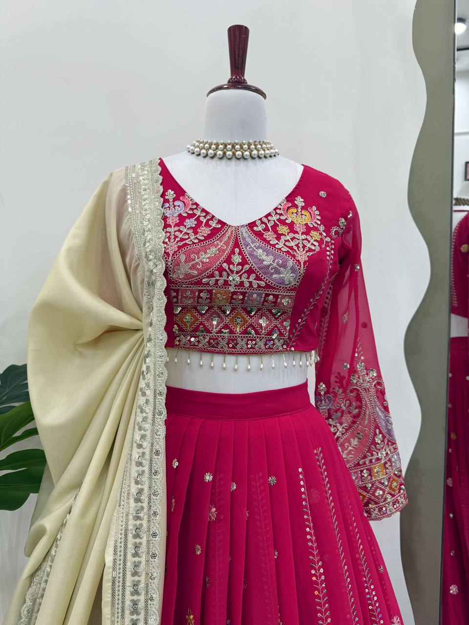 Faux Georgette Lehenga Choli Set - Thread & Sequence Embroidered Ensemble