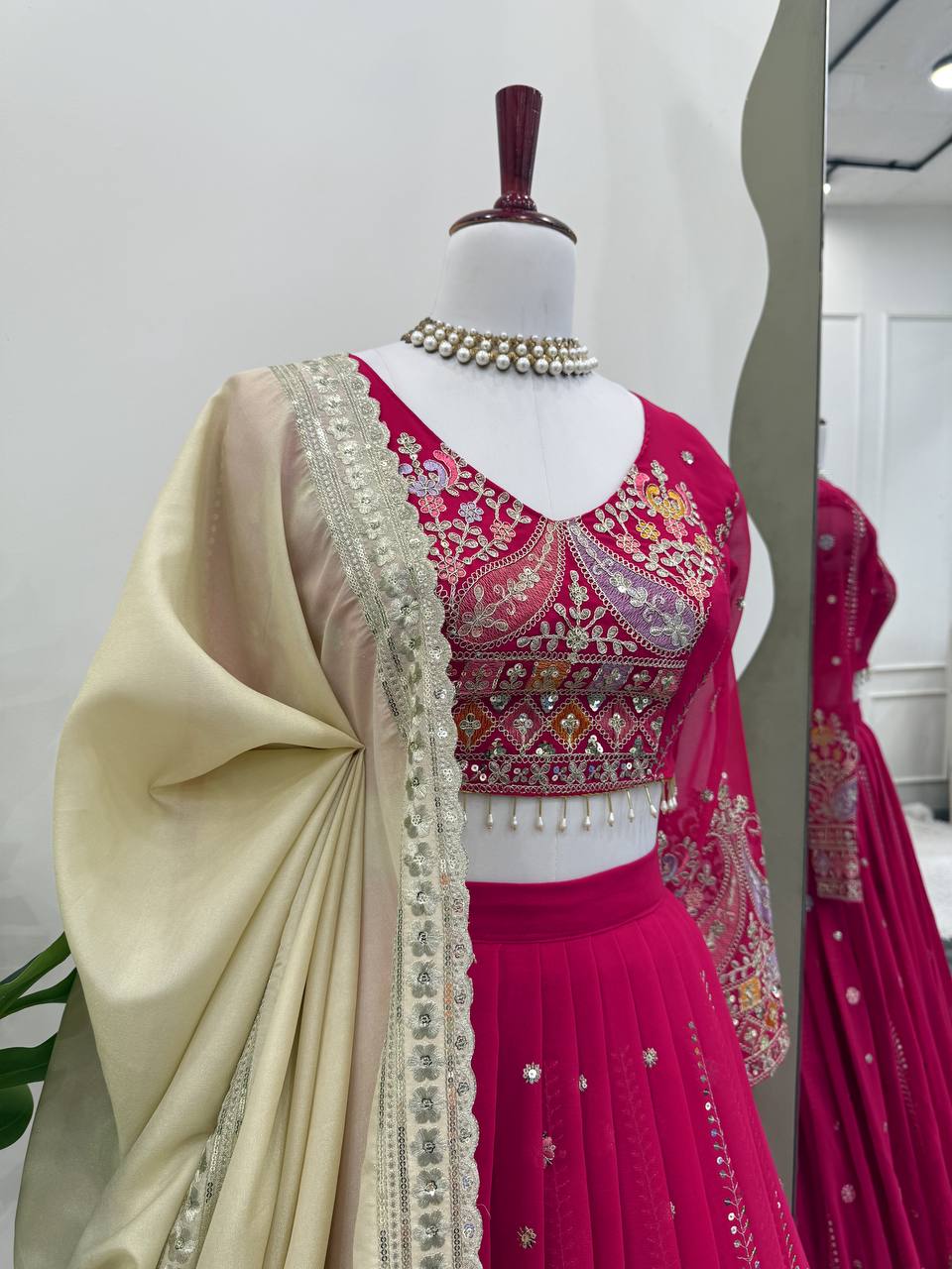 Faux Georgette Lehenga Choli Set - Thread & Sequence Embroidered Ensemble