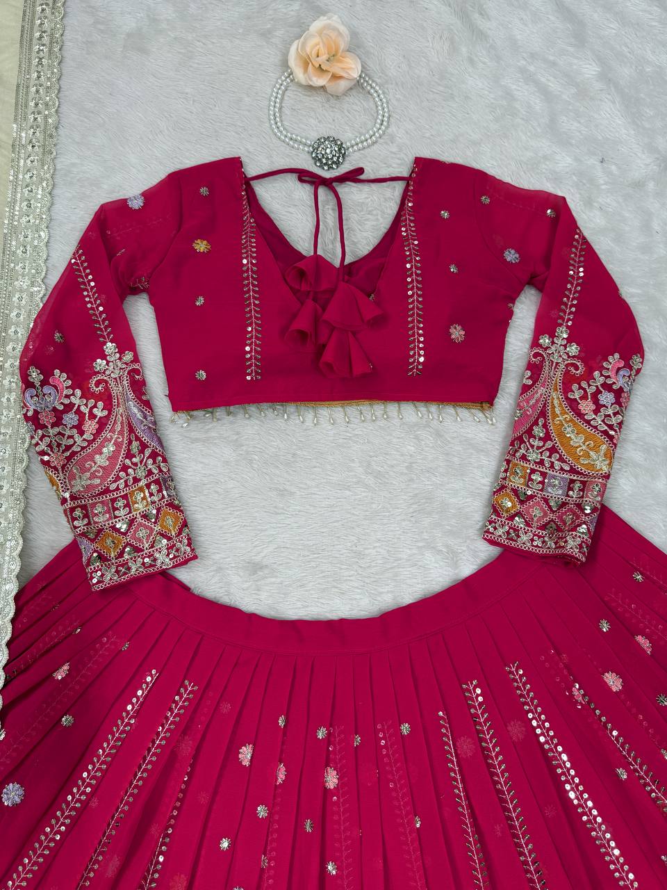Faux Georgette Lehenga Choli Set - Thread & Sequence Embroidered Ensemble