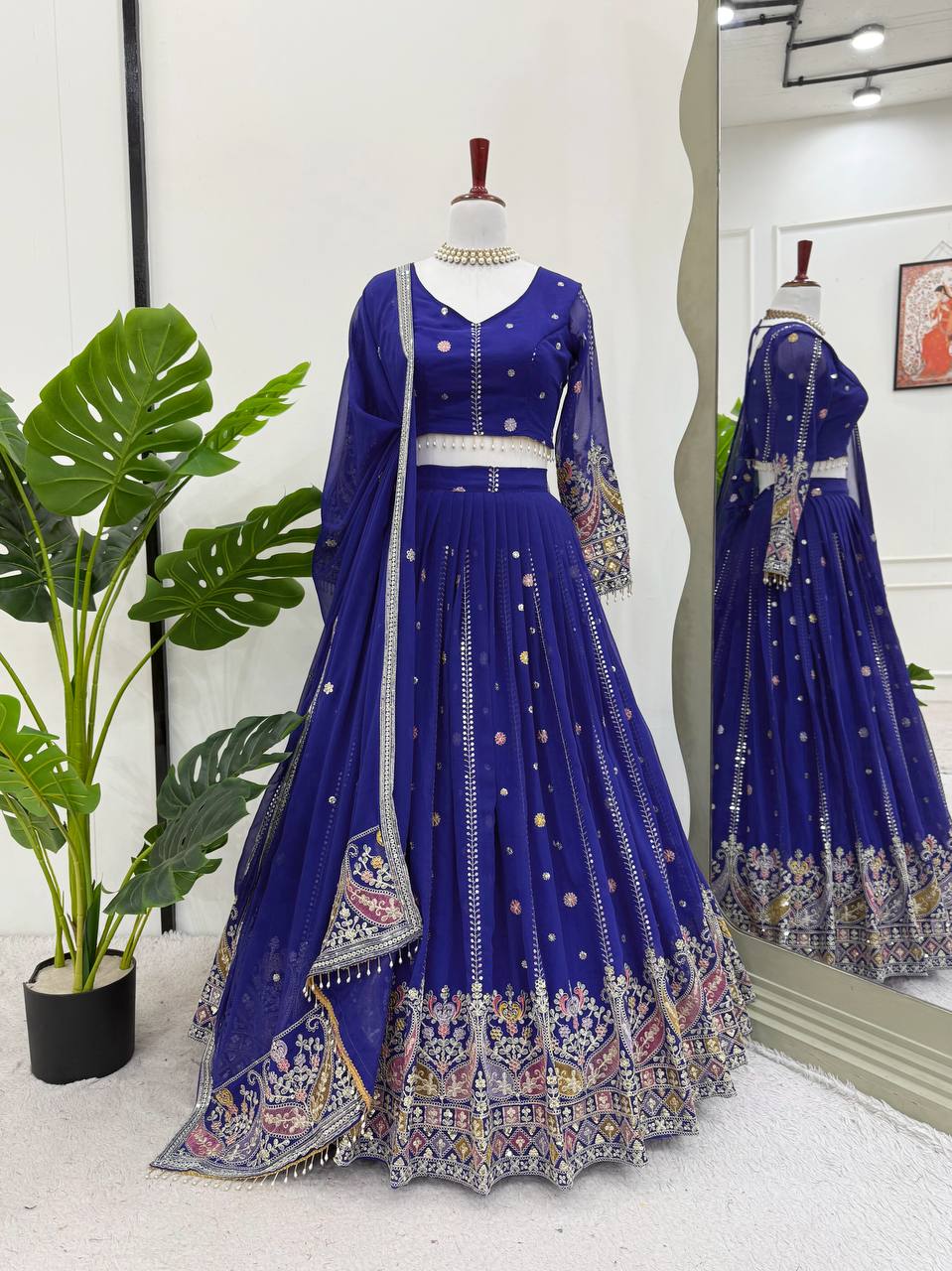 Faux Georgette Lehenga Choli Set - Thread & Sequence Embroidered Ensemble