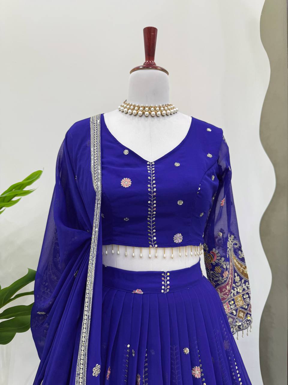 Faux Georgette Lehenga Choli Set - Thread & Sequence Embroidered Ensemble