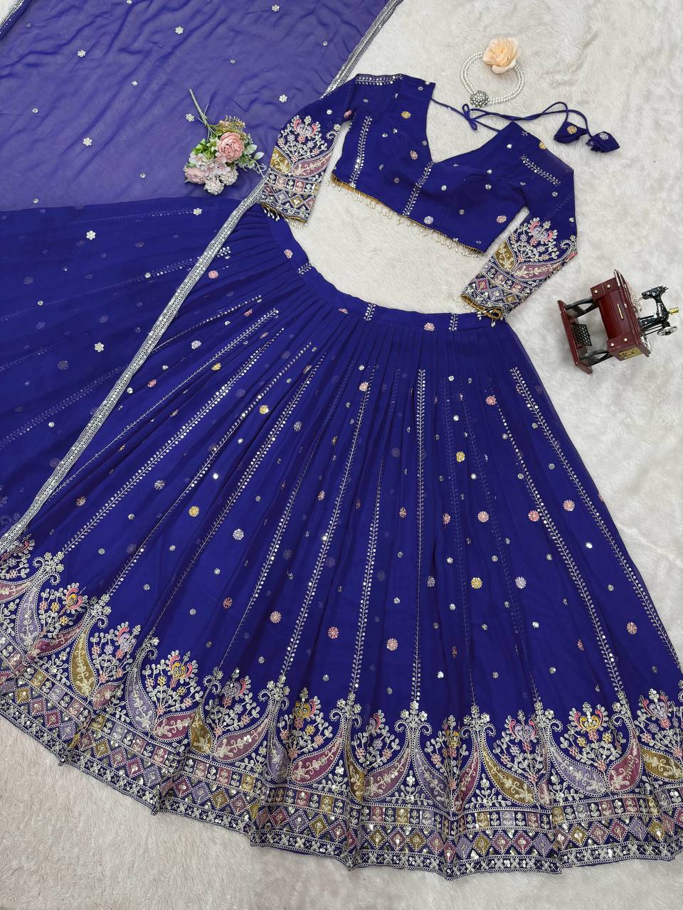 Faux Georgette Lehenga Choli Set - Thread & Sequence Embroidered Ensemble