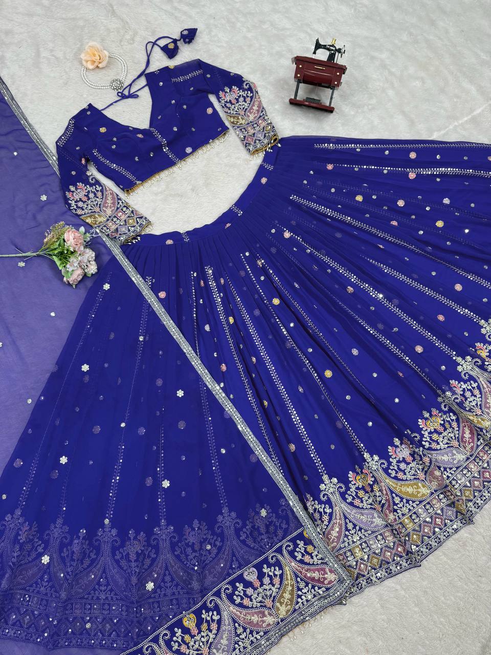 Faux Georgette Lehenga Choli Set - Thread & Sequence Embroidered Ensemble