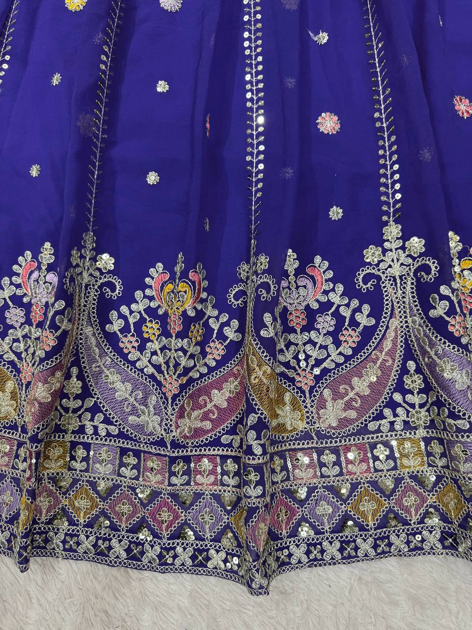 Faux Georgette Lehenga Choli Set - Thread & Sequence Embroidered Ensemble