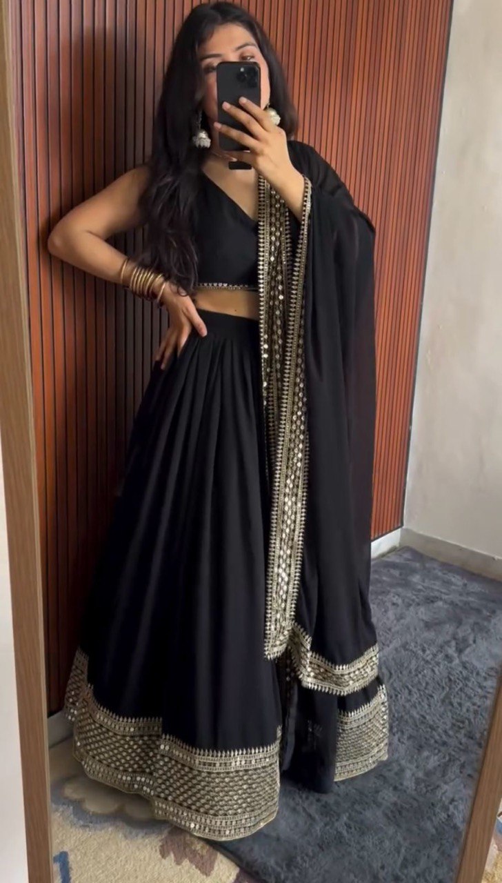 Royal 9mm Sequence Embroidered Lehenga Choli – Semi-Stitched with 3-Meter Flair & Lace Dupatta