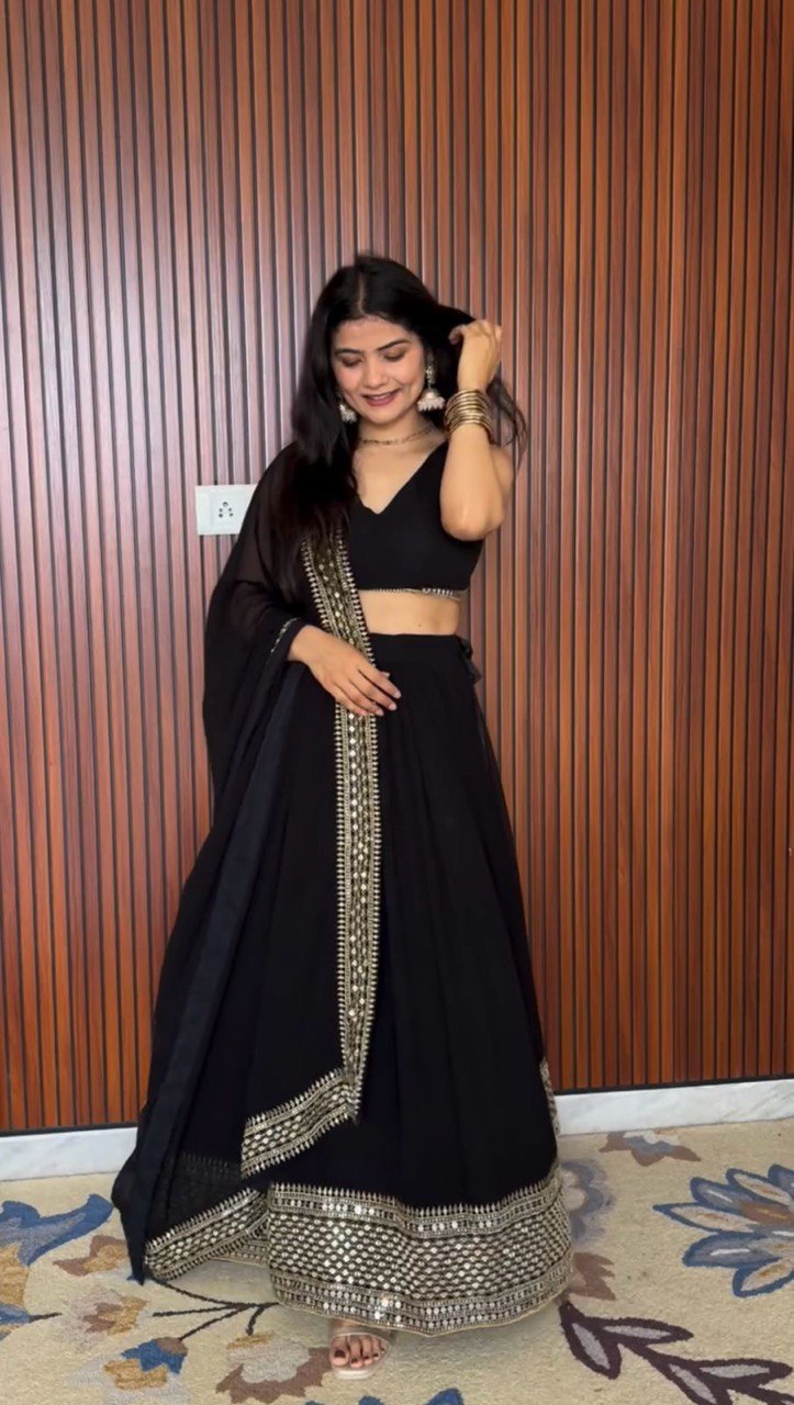 Royal 9mm Sequence Embroidered Lehenga Choli – Semi-Stitched with 3-Meter Flair & Lace Dupatta