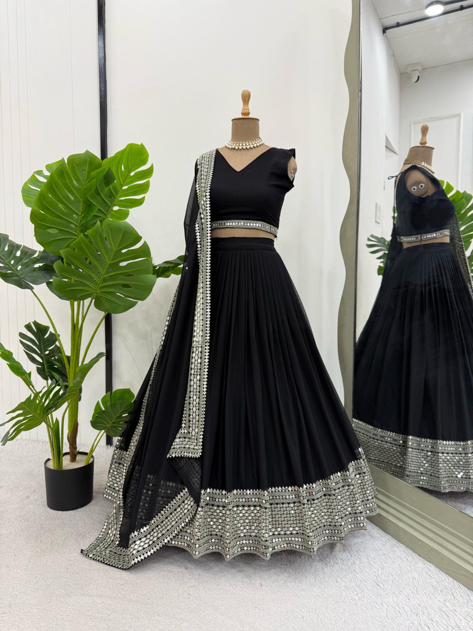 Royal 9mm Sequence Embroidered Lehenga Choli – Semi-Stitched with 3-Meter Flair & Lace Dupatta