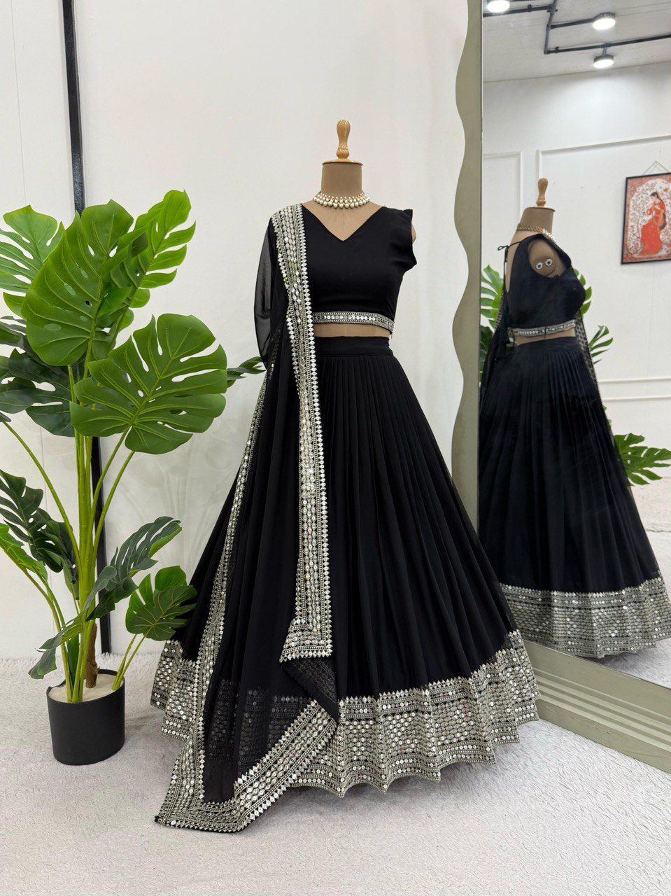Royal 9mm Sequence Embroidered Lehenga Choli – Semi-Stitched with 3-Meter Flair & Lace Dupatta