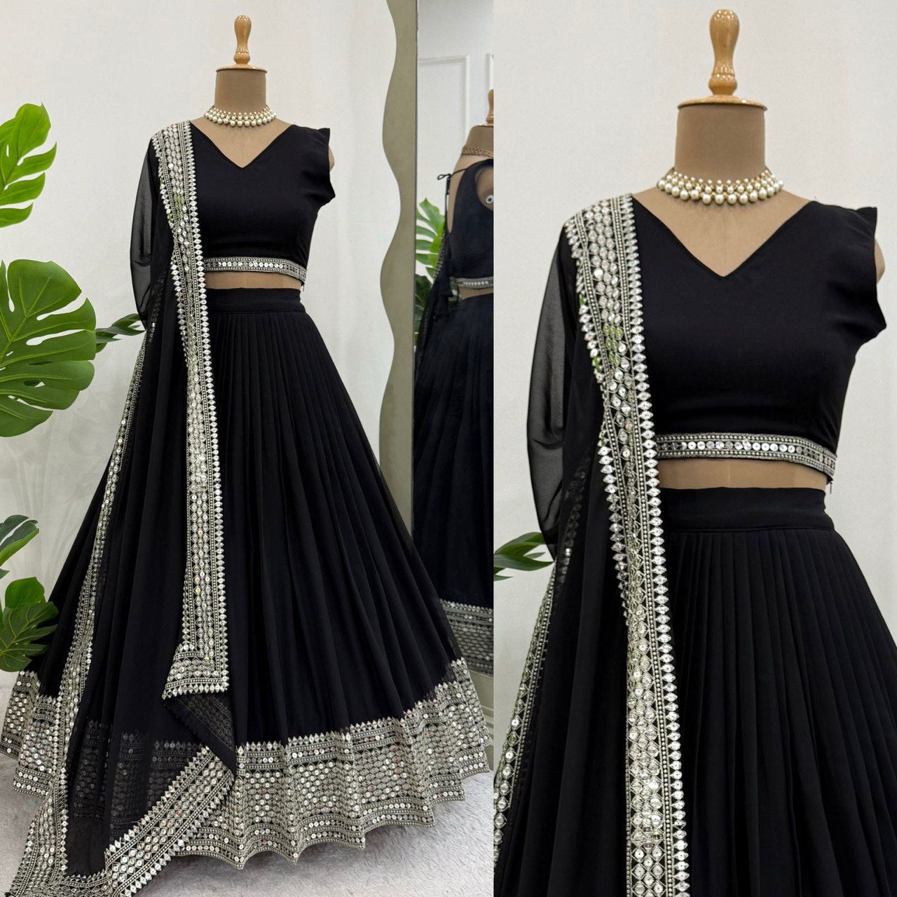 Royal 9mm Sequence Embroidered Lehenga Choli – Semi-Stitched with 3-Meter Flair & Lace Dupatta