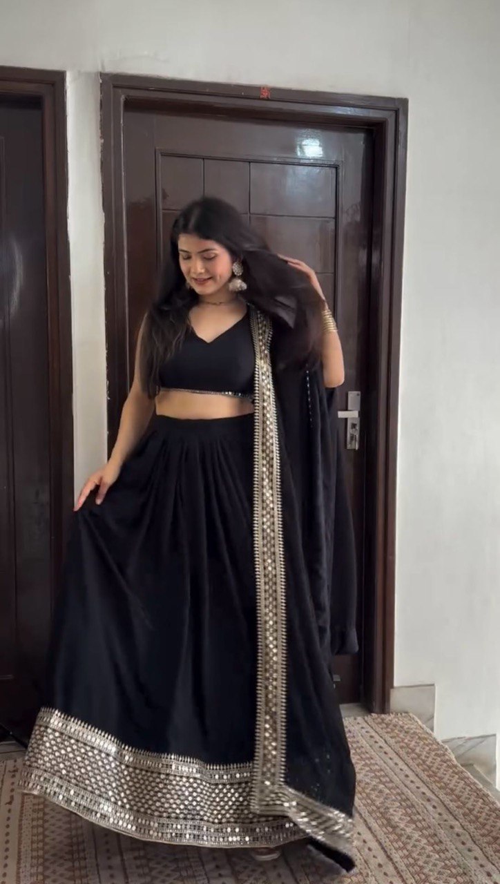 Royal 9mm Sequence Embroidered Lehenga Choli – Semi-Stitched with 3-Meter Flair & Lace Dupatta
