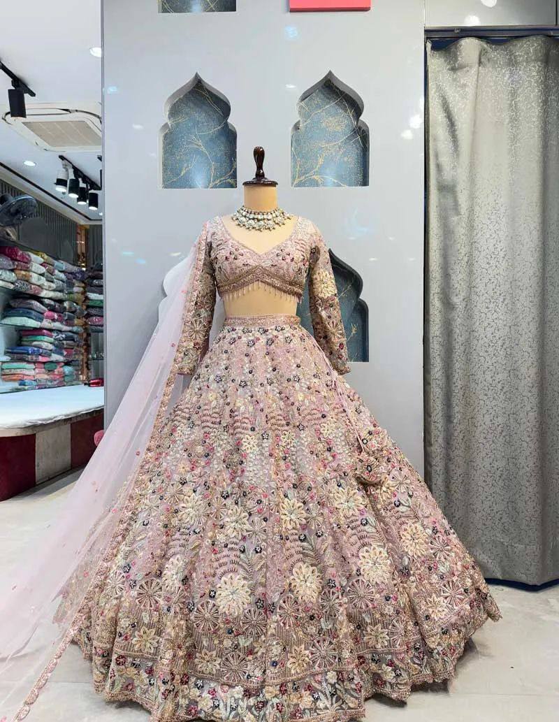 “Soft Net Embroidered Lehenga with Sequins & Thread Work – Length 42, Blouse up to 5XL”