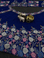 Royal Blue Floral Embroidered Lehenga Set with Mirror and Sequin Work