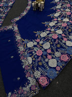 Royal Blue Floral Embroidered Lehenga Set with Mirror and Sequin Work