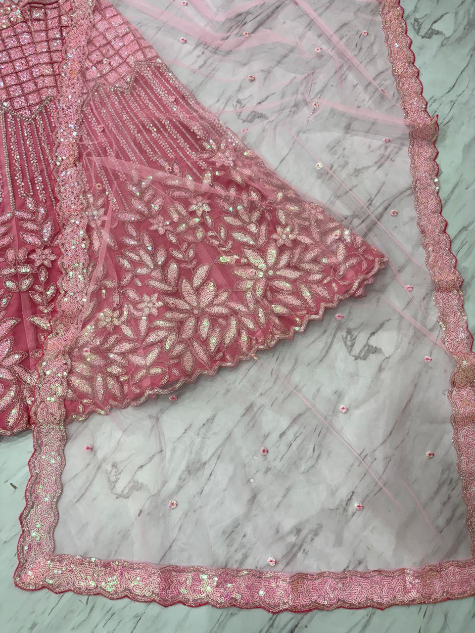 Designer Embroidered Net Lehenga Choli with Dori & Rainbow Sequins Work for Bridal & Wedding Wear