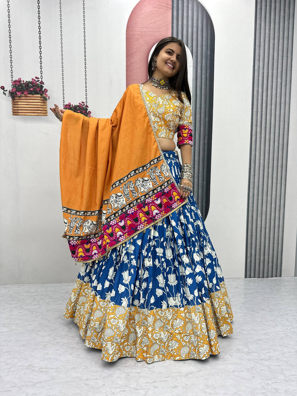 Navratri Special Kalamkari Lehenga Choli Set - 6 Meter Flare
