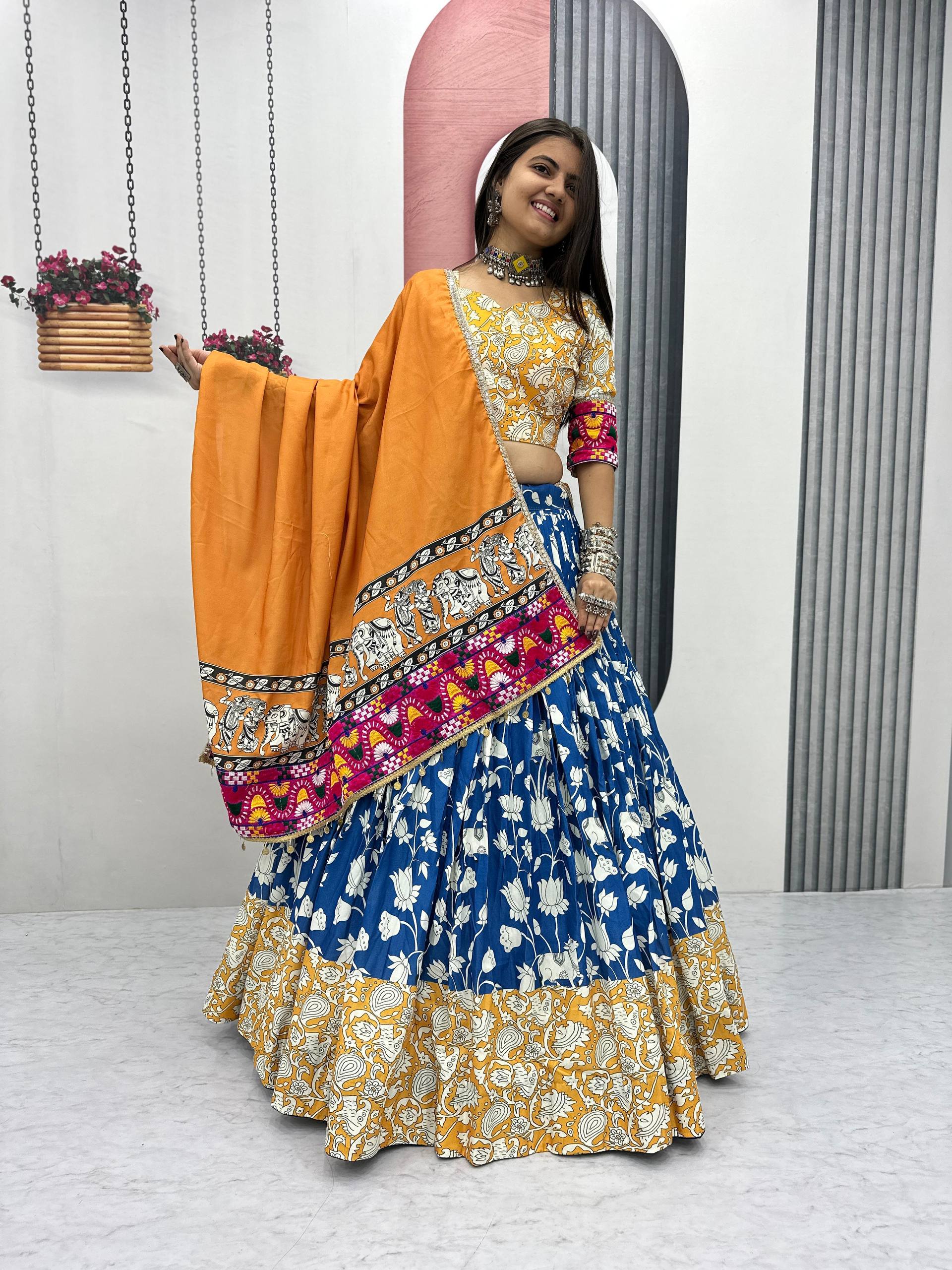 Navratri Special Kalamkari Lehenga Choli Set - 6 Meter Flare