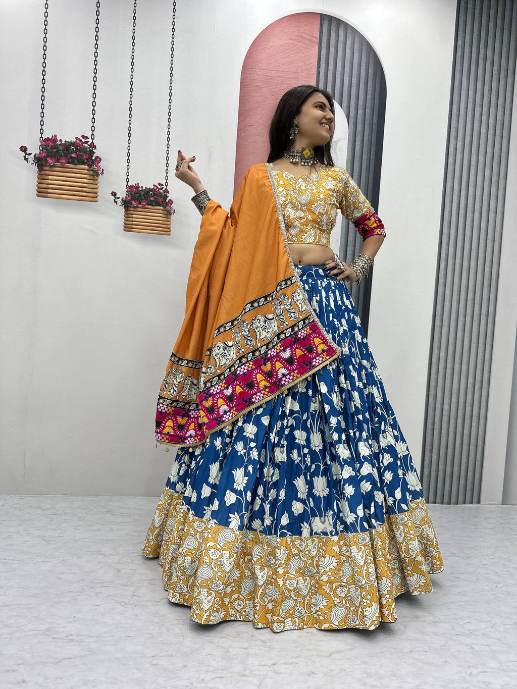 Navratri Special Kalamkari Lehenga Choli Set - 6 Meter Flare